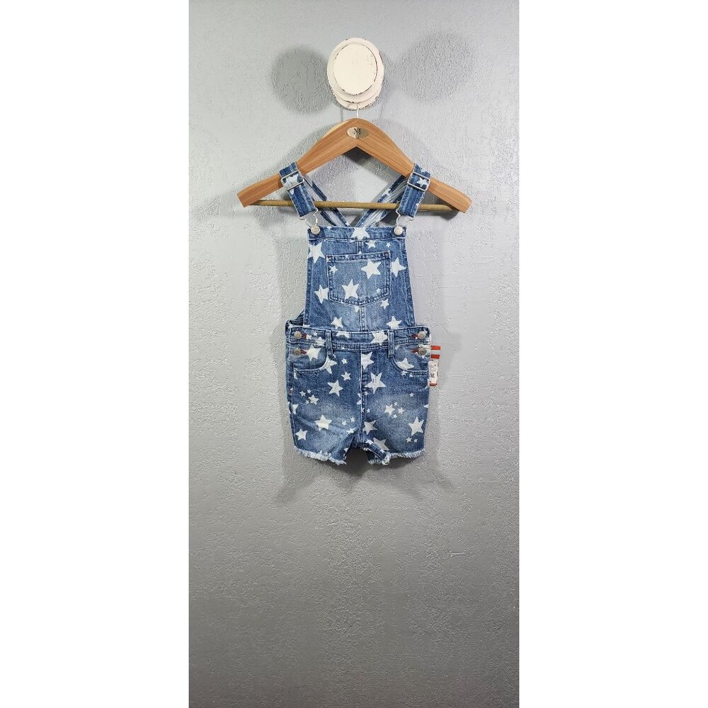 Star-Spangled Denim Overall Shorts Kids Size 6/6X Adjustable Straps 5 Pockets Ca
